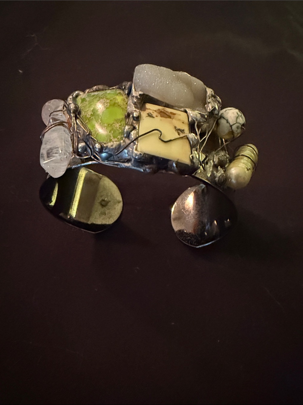 Cool Funky Artisan Green Multi-Stone Statement Ring